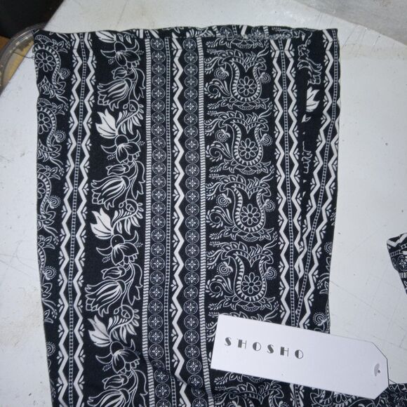 SHOSHO Boho Black White Floral Wide-Leg Pants Size M NWT Stretch Casual - Picture 1 of 4